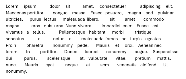 Example of irregular spacing between words in a paragraph in Word